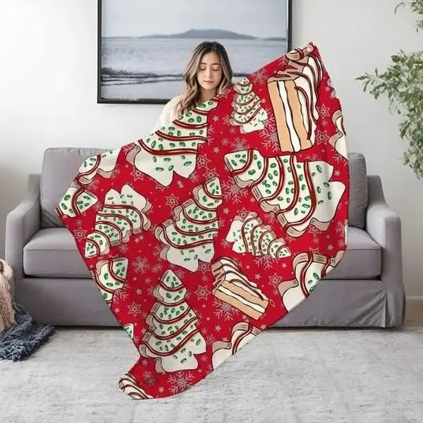 Red Christmas Tree Cakes Blanket Holiday Winter Blanket Cozy Christmas Gift Blanket Christmas Home Decor Decoration Xmas Gifts Throw Blanket
