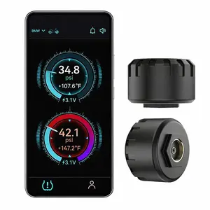 Motorcycle Bluetooth TPMS Real-Time Tire Pressure & Temperature Monitor with Dual External Valve-Stem Sensors, Waterproof Wireless Tire Pressure Monitoring System for Motorcycles