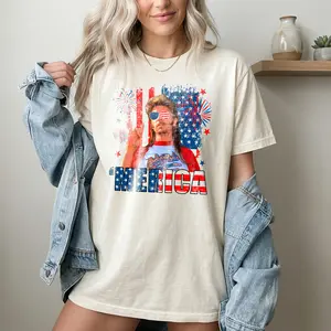 Funny 'Merica Mullet Patriotic T-Shirt - Retro USA Independence Day Graphic Tee
