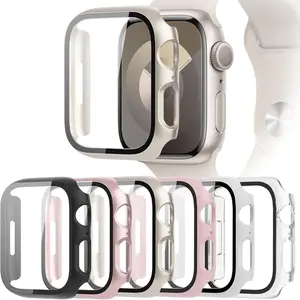 6-Pack Case Compatible with Apple Watch Series 9 8 7 41mm with Tempered Glass Screen Protector, Ultra-Thin Hard PC Full Protective Face Cover Bumper for iWatch 41mm