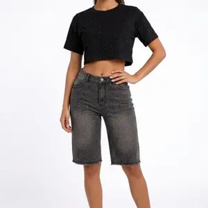 Dana-CROPPED RHINESTONE TOP 100%Cotton