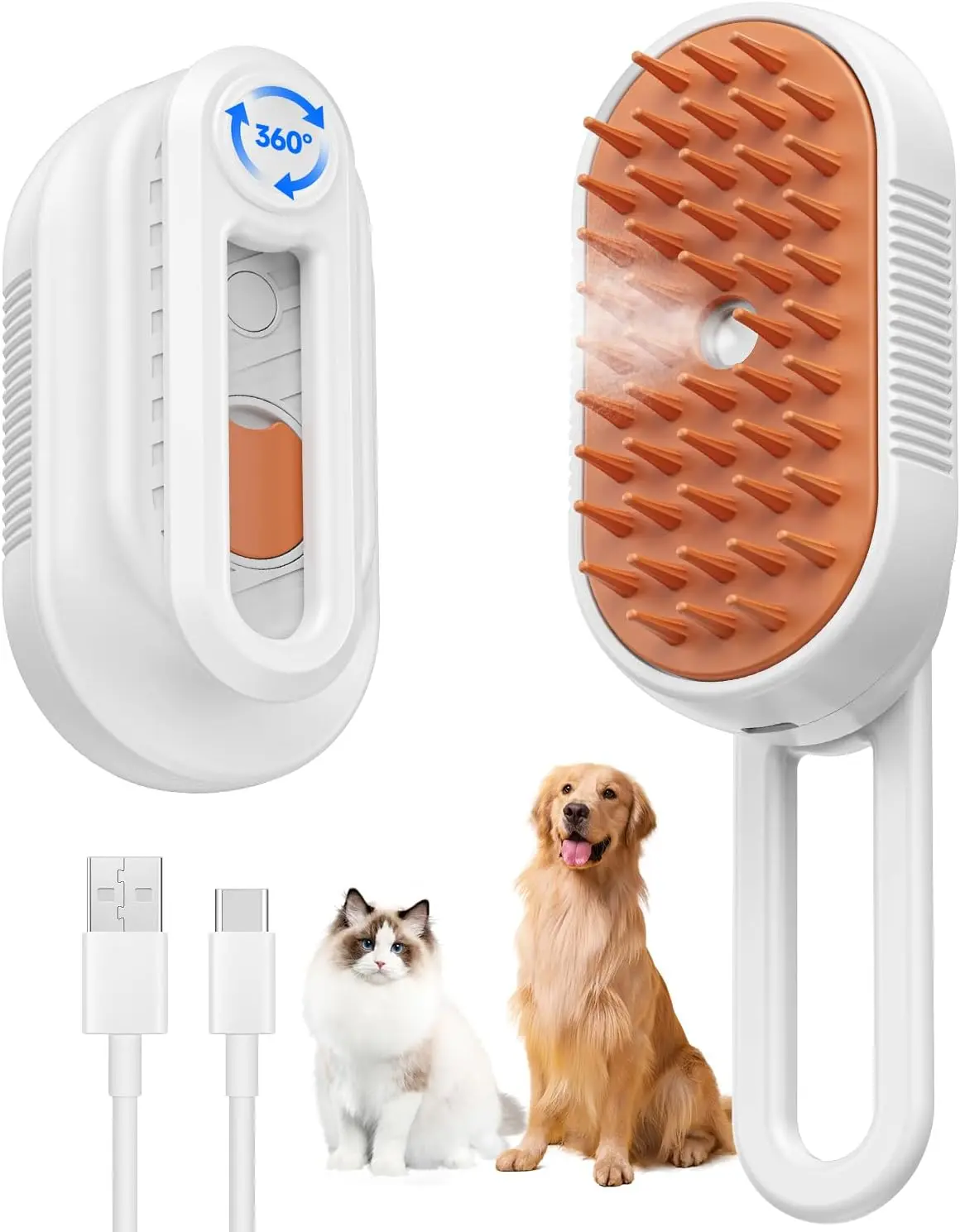 Cat Steam Brush for Shedding, 4 in 1 Rechargeable Steam Brush for Cats and Dogs, Anti-Static, Massage, Cleaning, Shedding & Combing All In One!