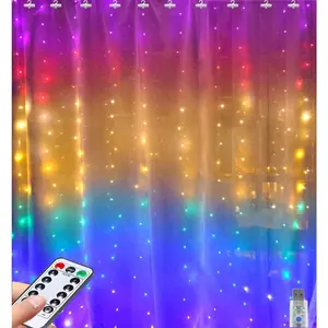 Rainbow Curtain Lights LED Curtain Lights  Window Fairy Lights String Remote Icicle Lights 8 Modes Twinkle Lights for Wedding Christmas Party Bedroom Wall Decoration (7-Color)