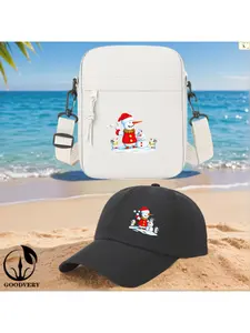 2pcs Holiday Snowman with Small Snowmen in Festive Outfits Print, Unisex Baseball Cap & Crossbody Bag, Men's and Women's Fashion Street Suit, Unisex Sportswear, Unique Gift Ideas, Adjustable Polyester, Casual Outdoor Sports Accessories