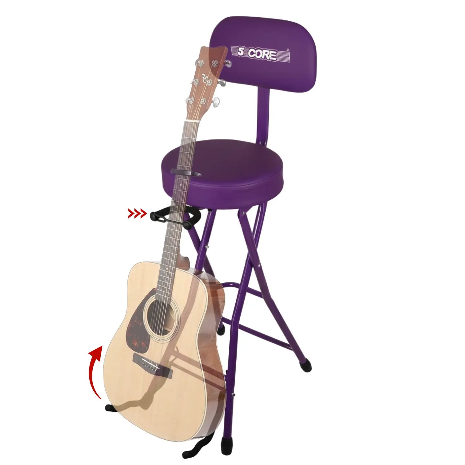 5Core Guitar Stool 3.15" Padded Chair w Backrest Foldable Music Seat Built in Foot Rest Guitar Stand