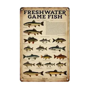 1pc Colorful Tin Art_ Freshwater Game Fish Collection Sign Metal Tin Sign - Rustic Iron Wall Art for Home, Office, Cafe, Bar, and Garage Decor - Easy to Hang, Versatile for Holiday and Seasonal Decorations