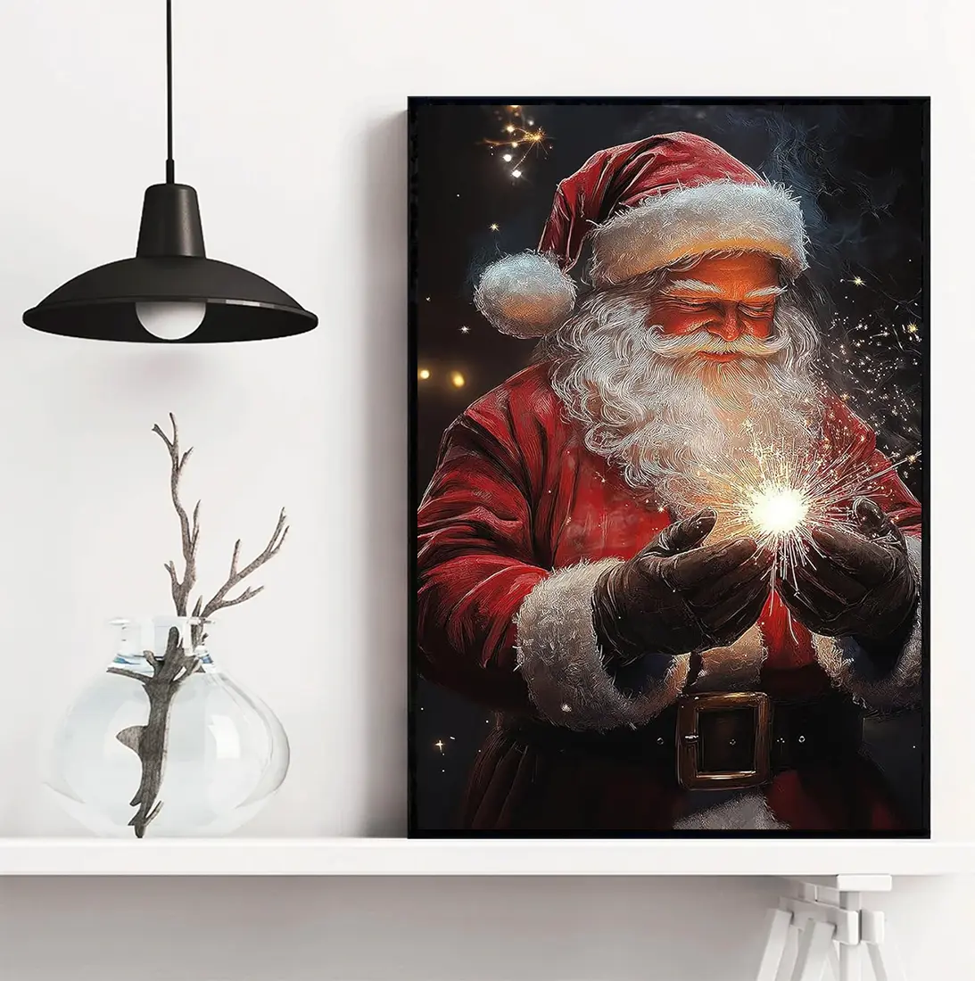 Christmas Poster Painting, Santa'S Magical Glow Wall Art Decor, Xmas Poster Gift