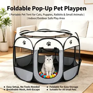 Foldable Pet Fence, Octagonal Portable Pet Tent, Breathable Mesh Escape-Proof, Indoor Outdoor Play Space, for Puppies, Kittens, Rabbits, Small Pets