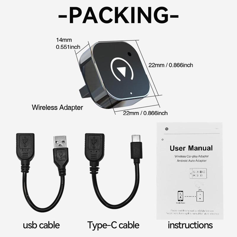 2 in 1 Wireless Apple CarPlay Adapter, for both Apple and Android,converts wired to wireless, suitable for factory wired CarPlay cars from 2017+ Black