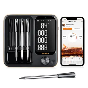 WiFi Wireless Meat Thermometer with 360°Readable LCD Standalone Base，4 Probes Digital Food Meat Thermometer with Remote Control for BBQ, Grill, Oven, Smoker, Rotisserie, Kitchen