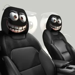 2Pcs Funny Big-Eyed Grinning Cartoon Car Seat Headrest Covers, Universal Fit for Long Road Trips & Daily Commutes, Cute Car Interior Decor for Halloween Christmas Holiday