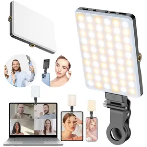 Clip On Selfie Light 60 LED Rechargeable Portable Light with 1/4 Inch Mount Adjustable Color Temperature and Brightness for Phone Laptop Computer Streaming