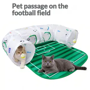 Foldable Cat Tunnel and Mat Set, Engaging Hide-And-Seek Pipe with Toys, Compact Pet Playhouse for Indoor Cats and Small Animals, Easy Storage