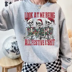 Look at me being all festive Crewneck Sweatshirt love casual comfortable super soft relaxed fit unisex Sizing womenswear Streetwear Long Sleeve Top Everyday Style(Sheet)