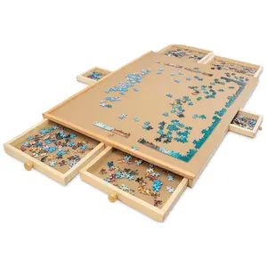 Jumbl 1500-Piece Puzzle Board with Drawers Lazy Susan & Cover Rotating Wooden Jigsaw Puzzle Table for Adults Kids Built to Last Ultimate Organizer