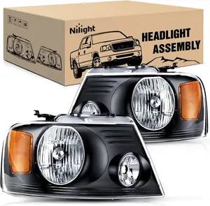 Nilight 2004 2005 2006 2007 2008 F150 Headlights, headlight assembly for 2006 Lincoln Mark LT Black, Headlights Replacement kit,Black Housing Amber Reflector Clear Lens