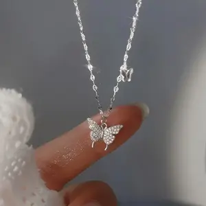 Easter Basket Stuffers for Teen Girls Women - Silver Plated Butterfly Pendant Necklace with Cubic Zirconia,Trendy Jewelry for Birthday Gift, Viral Jewelry Finds, Luxury Style for Less, Dainty Necklace Gifts, Jewelry Clearance Sale