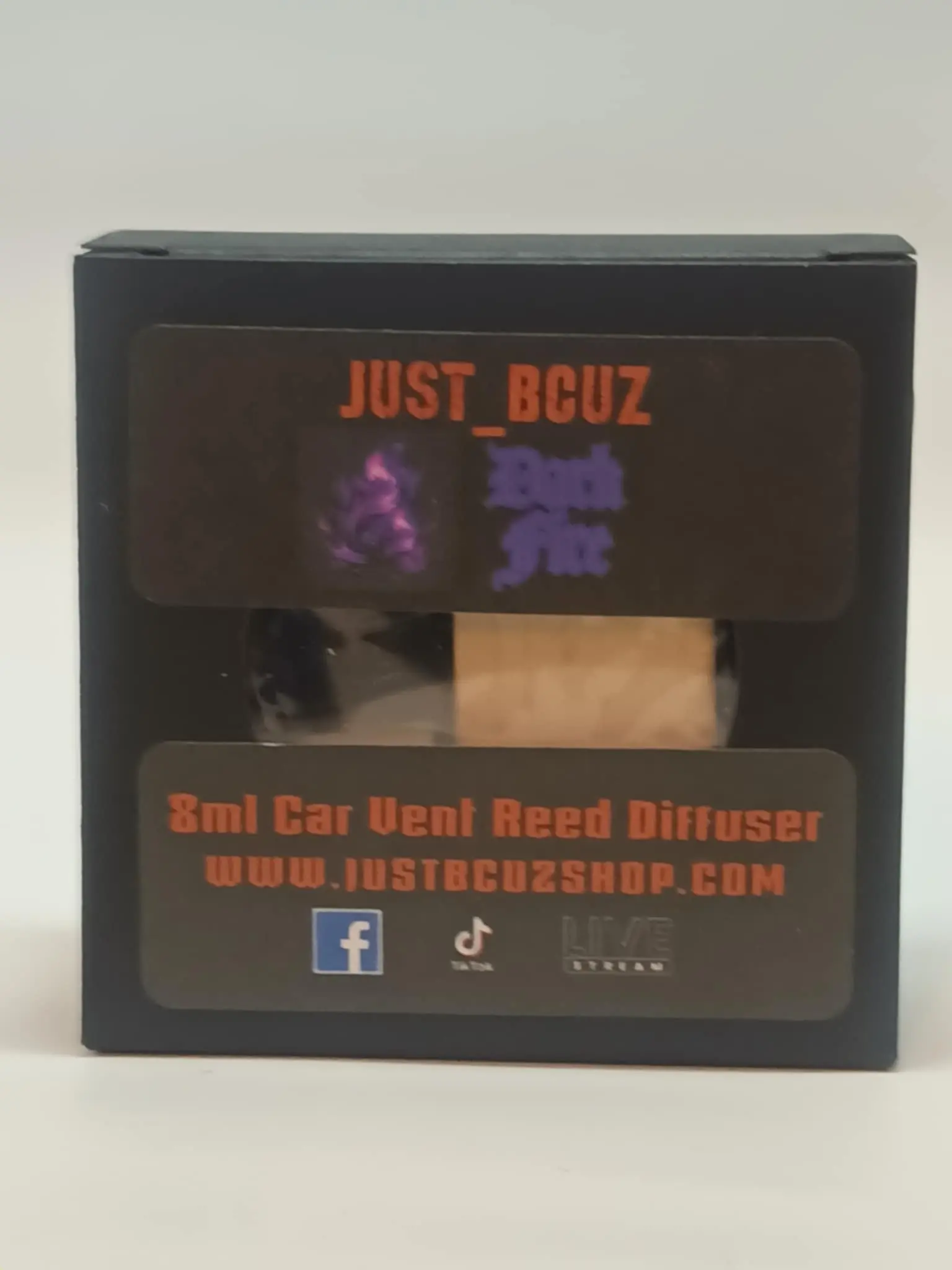Just BCUZ 8ml Dark Fire Scented Car Vent Reed Diffuser Premium Quality Glass Bottle Set with 2 Reeds & Care Card