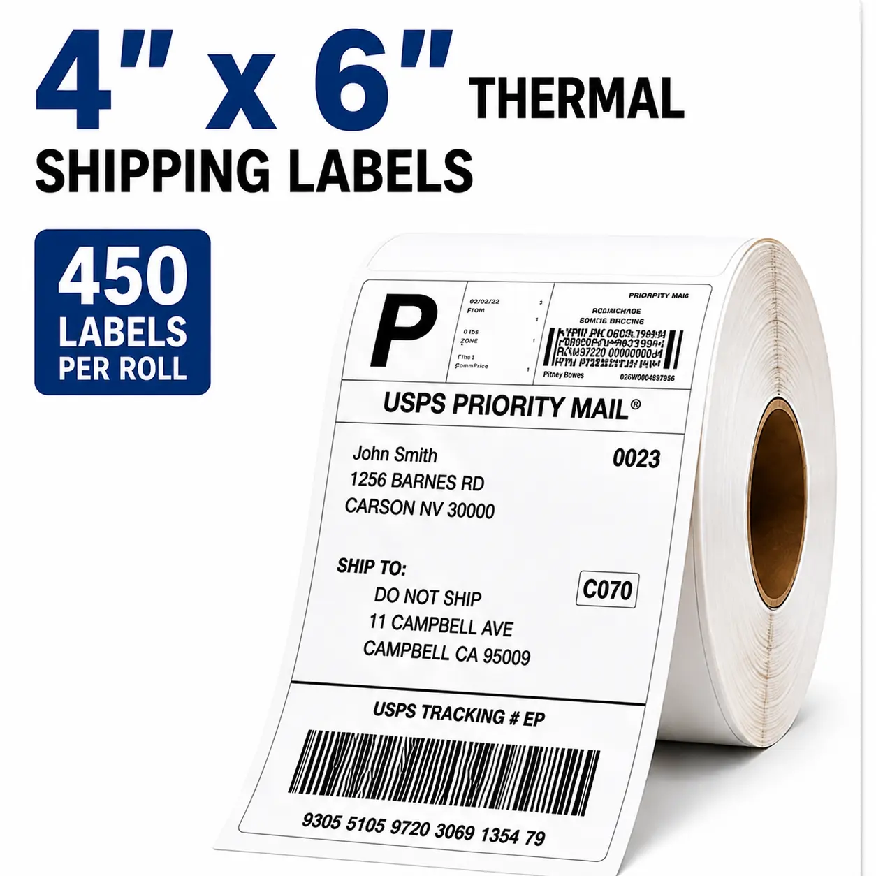 KELVO 4x6 Thermal Labels Roll - 450 Direct Thermal Shipping Labels 4x6, Self Adhesive Thermal Printer Labels, Perforated White Label Paper for USPS UPS FedEx eBay Shopify, Mailing Address Labels