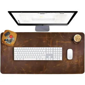 Elizo Real Leather Desk Mat Set (32x16) Large Desk Cover Desk Blotter Protector Computer Gaming Mouse Pad Table Laptop Office Desktop Accessories