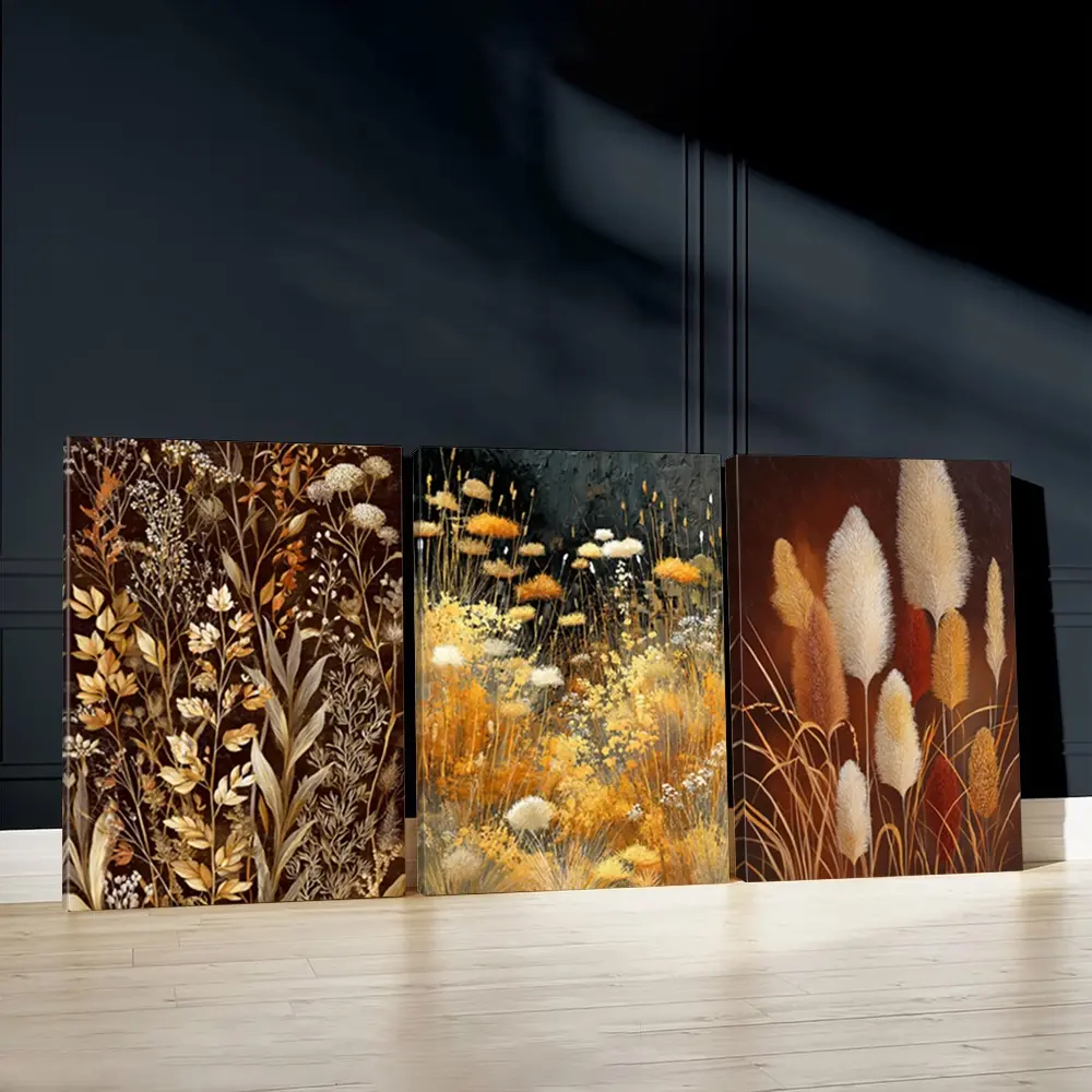 3pcs Tranquil Nature Wall Art, Earthy Tones Poster, Minimalist Style Art Prints, Warm Atmosphere Home Decor, Autumn Wall Paintings, Modern Canvas Posters Wall Arts, Decor For Living Room, Restaurant, Kitchen, Bedroom, Gift, With Frame