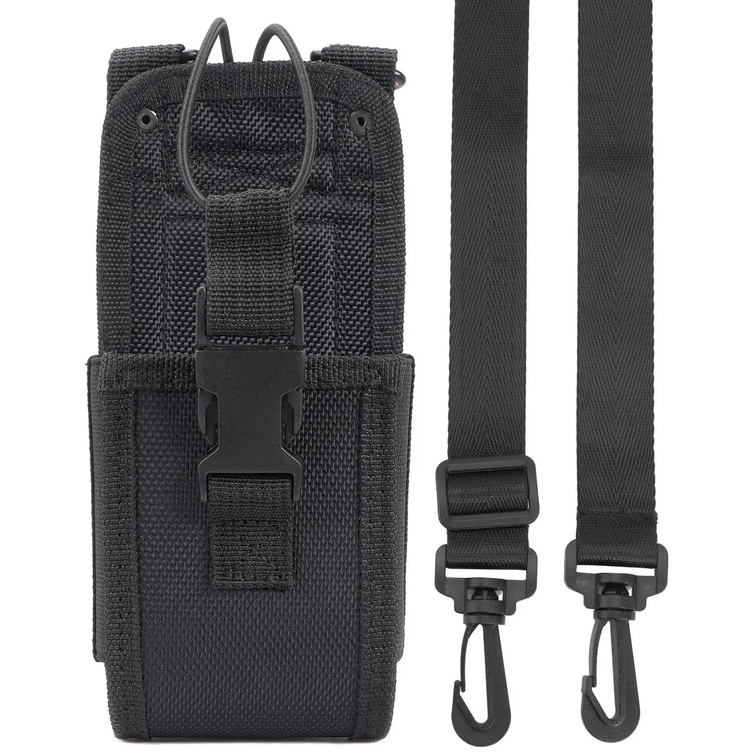Rugged Nylon Radio Pouch Holder Holster for Adults - Adjustable Strap, Cross Body Strap, Dual Duty/Utility Belt Loops, Top Clips, Button Snap Closure, Universal Fit for XL Walkie Talkie, Motorola APX8000, APX Next P25, Bendix, L3Harris XL Radios