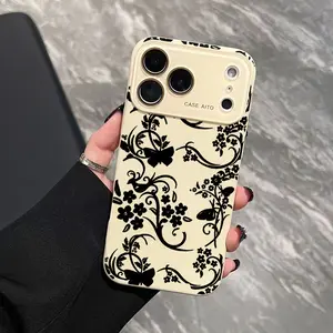 Vintage Exquisite Flower Pattern Dopamine Ins Style Solid Color Phone Case with Ultra Skin friendly Touch, All Inclusive Lens Phone Case Suitable for Apple 17 16 15 14 13 12