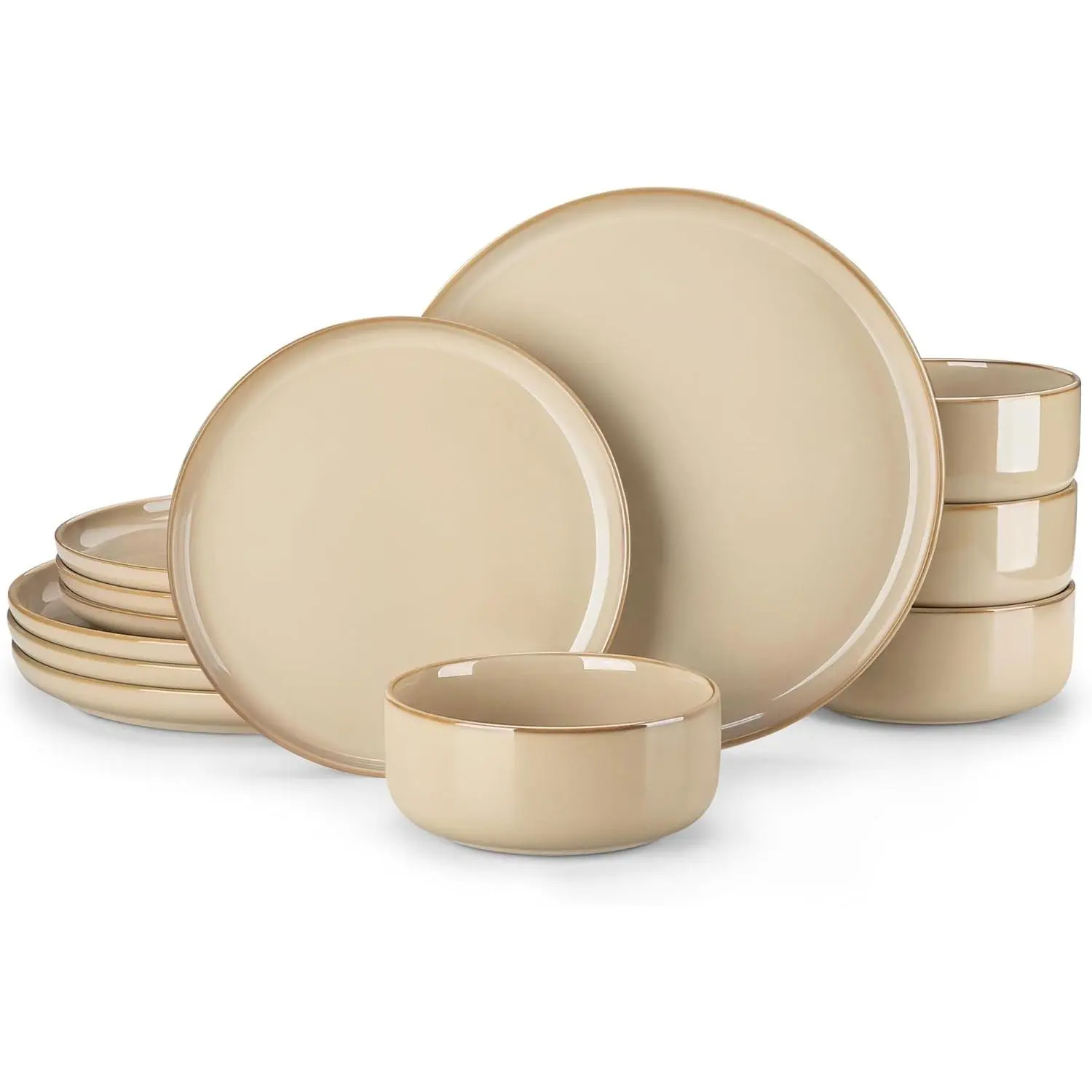 PLAYA Plates and Bowls Sets,12 Pieces Brown Dinnerware Sets for Kitchen, Reactive  Dishes Set for 4, Dishwasher and Microwave Safe