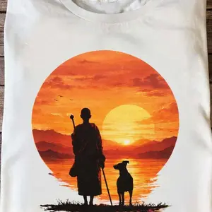 Peace Walking Monk & Aloka Dog Minimalist Zen Art Shirt, Walk For Peace Zen Meditation Shirt
