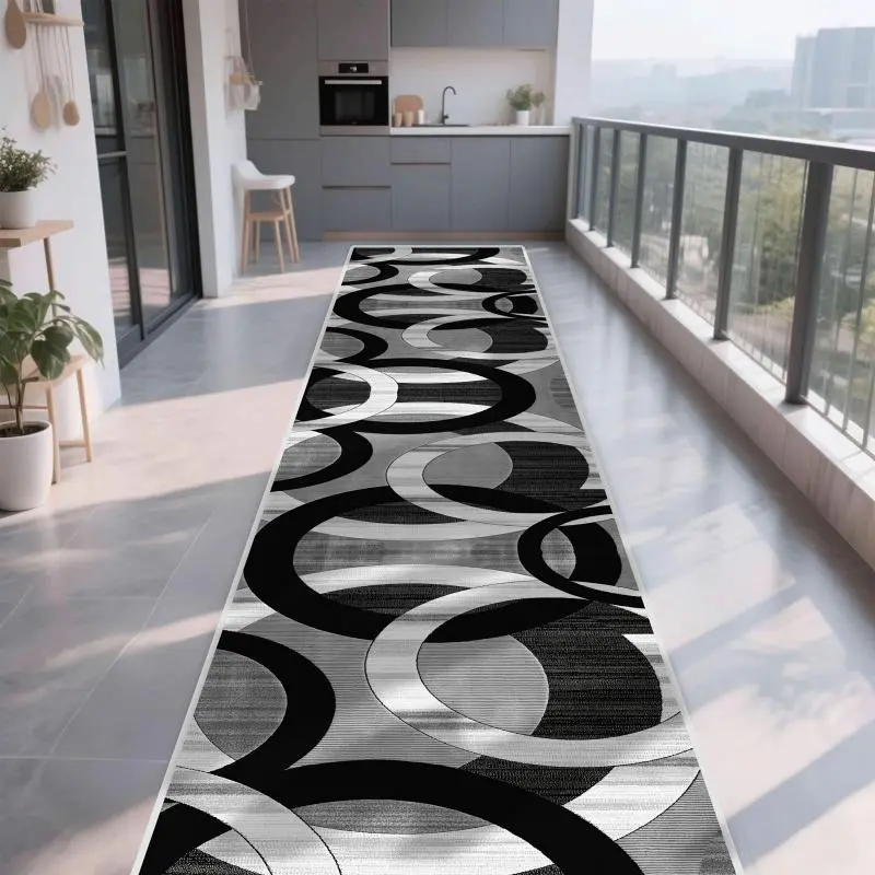 Joyfinity 1pc Modern Minimalist Black-White-Gray Rectangular 2D Flat Velvet Rug - Soft, Machine-Washable No-Rubber Long Mat, Statement Doormat for Living Room, Bedroom, Machine Washable Rug, Home Decorative Rug
