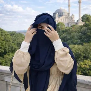 Navy Blue Burqa princess crown chiffon niqab Veil Muslim 2 pc set Free Size