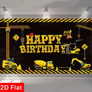 2D Flat Banner 1pc, Building Theme Birthday Banner, Photography Party Supplies, Truck Party Decorations, Home Birthday Background