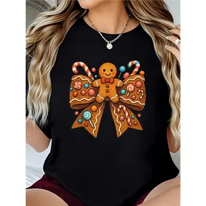 Christmas Holiday Xmas Gingerbread Man Coquette Bow T-Shirt  graphic tees women crop tops summer outfits for women summer tops T-Shirt