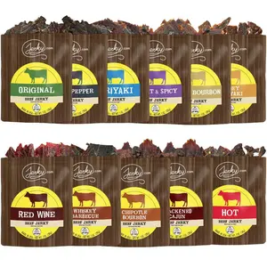 11 pc. Beef Jerky Sampler Pack - Original, Black Pepper, Teriyaki, Sweet & Spicy, Honey Teriyaki, Maple B, Chipotle, BBQ, Red W Blackened Cajun, Spicy Hot Beef Jerky - Assorted Variety Jerky Sampler Gift Pack - Natural Healthy Dried Meat Snacks - 11 oz.