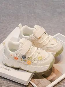 New Arrival Spring/autumn Breathable Girls' Ditsy Floral Decorated Velcro Casual Sports Shoes, Cute Round Toe Design, Casual Trainer Shoes