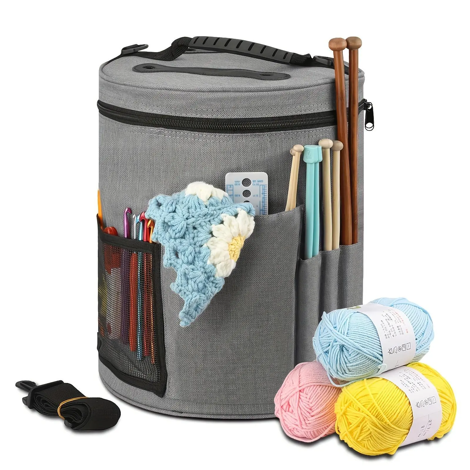 A Spacious Crochet Designed for Yarn And Knitting Needle Storage, Featuring a Front Pocket for Organizing Yarn, Hooks, And Needles - Both Sturdy And Lightweight, Yarn Storage