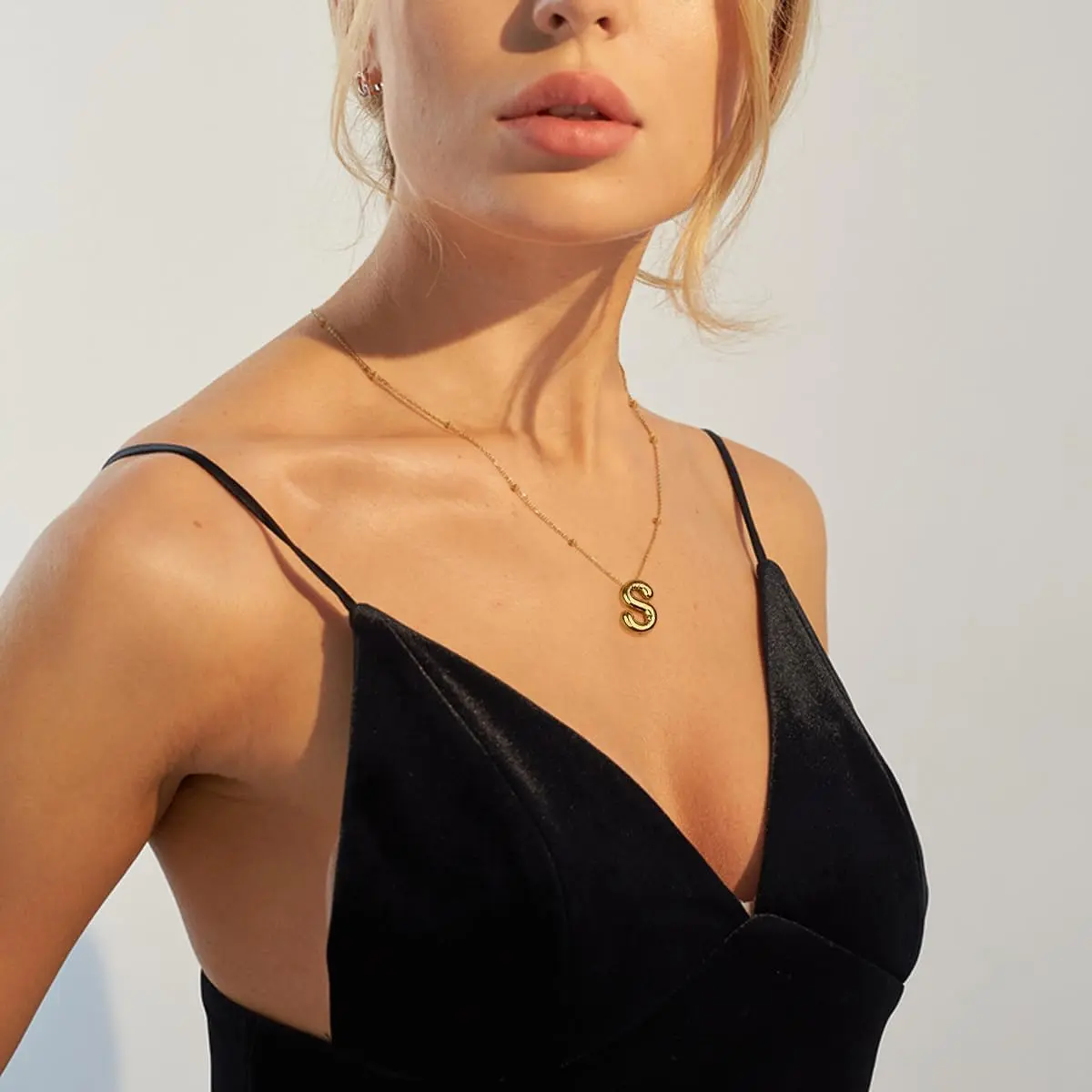 Bubble Letter Necklace for Women, 14k Gold Plated Initial Letter Pendant Necklace Personalized Jewelry A - Z 26 letters