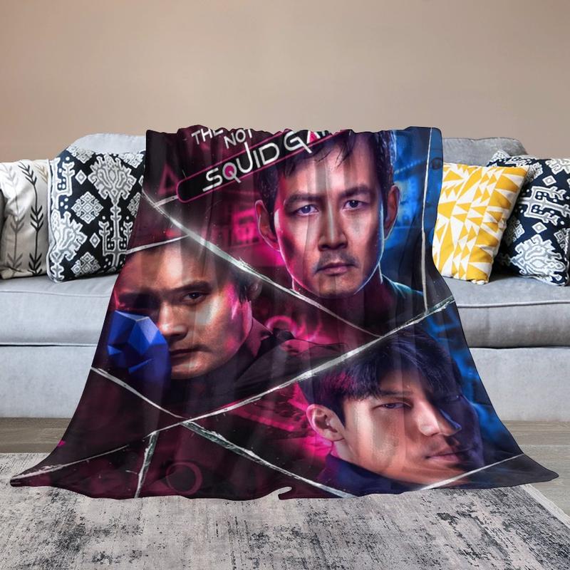 Cartoon Anime Squid Game Blanket Fleece Throw Blanket Soft & Warm Fluffy Blankets for Women, Men