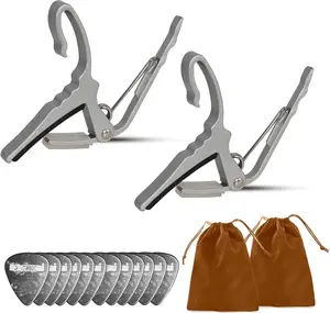 5 CORE Guitar Capo Pair Quick Easy Change Lightweight Aluminum Alloy with Soft Silicone Padding for 6 String Acoustic Electric and Bass Guitars Silver - CAPO AL SLV 2PCS