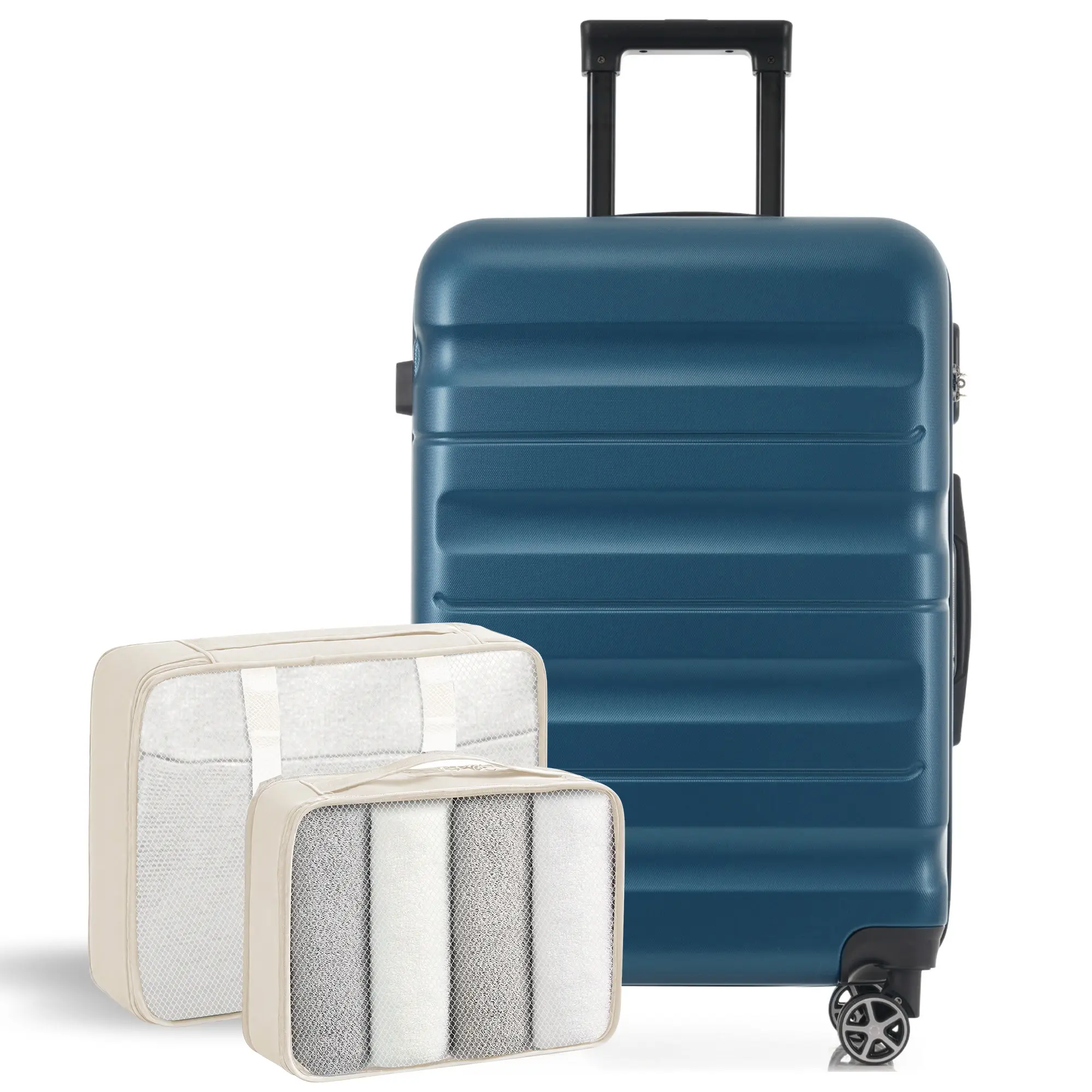 Hardshell Spinner Suitcase Set, 24-Inch Waterproof Armored Shell Checked Bag for Men & Women with 2 Packing Cubes for Organized Space, Abs Plastic, Anti-Theft, Tsa Lock, 24-Inch Checked, Luggage Sets, Lightweight, Check In Luggage With Wheels, Hardshell L