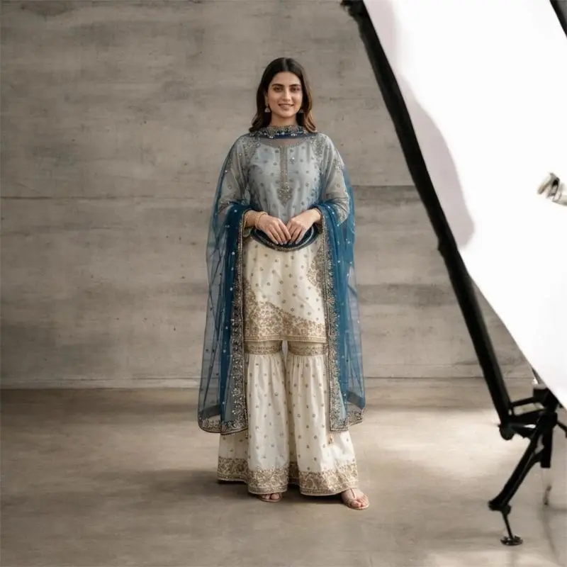 New Arrivals Fandy Silk Garara Set, Soft and Comfortable, with Net Dupatta