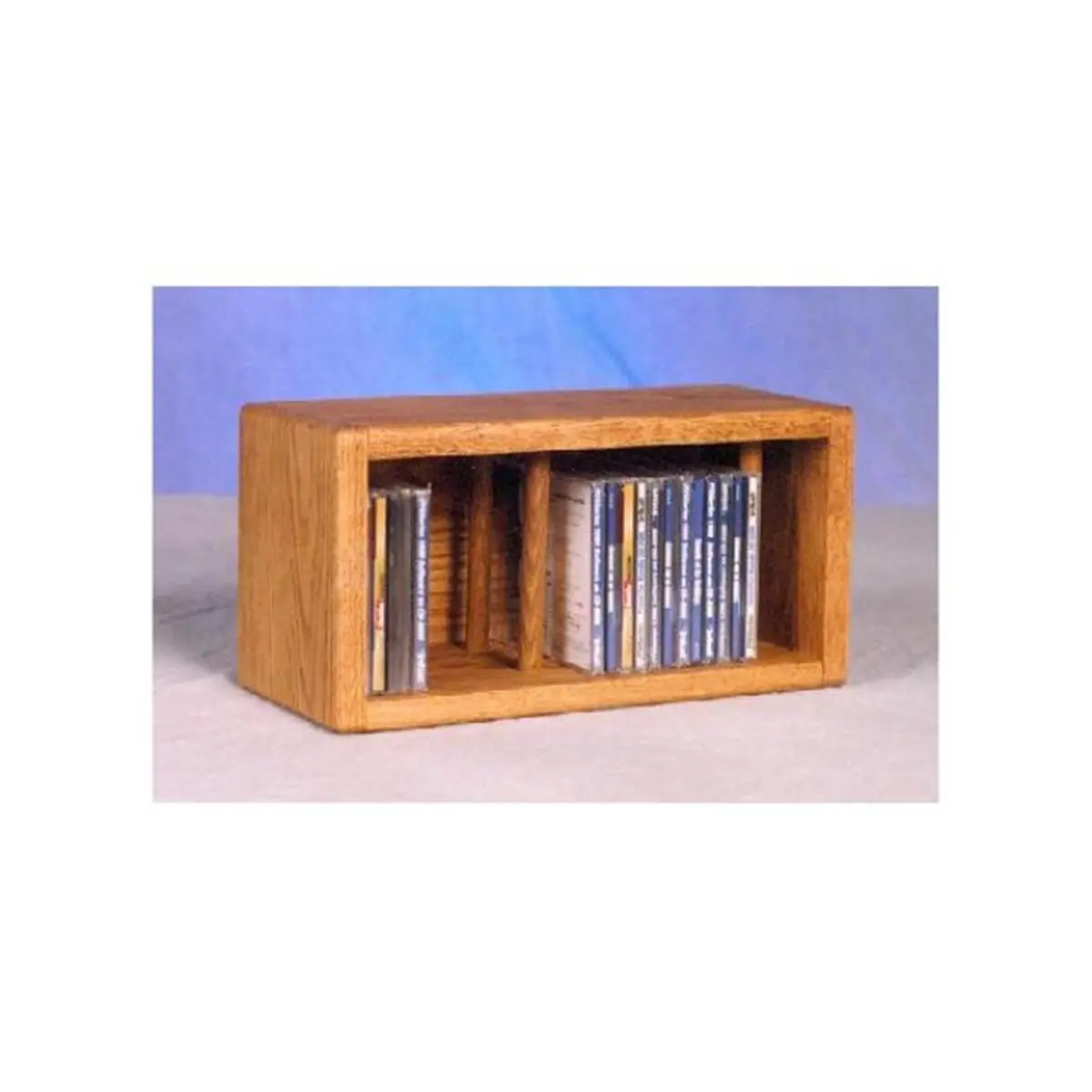 Sturdy Solid Honey Oak Freestanding CD Storage Rack Living Room Furniture, Fully Assembled Single Unit Wood-Tone Indoor Shelf, Holds 26 CDs for Desktop or Room Placement