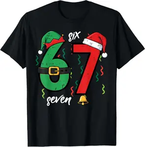 100% Cotton Fashion Garment 67 Christmas Funny 6 7 Meme Six Seven Xmas Boys Kids Youth T-Shirt Graphic Tees