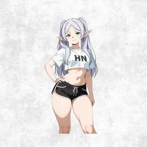 Elf Girl Streetwear Sticker – Cute Anime Waifu in Crop Top & Shorts, Aesthetic Car Laptop Decor