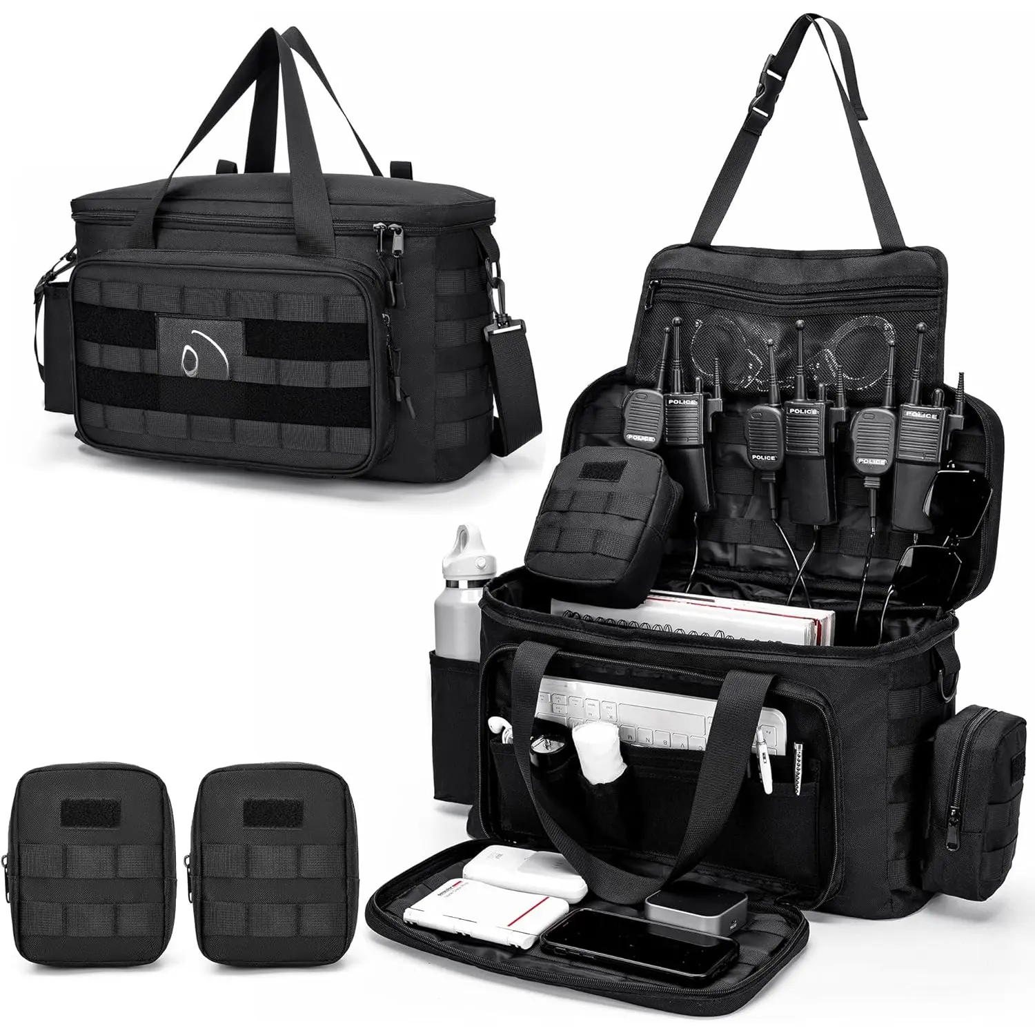 Patrol Bag Law Enforcement, Gear Bag for  Front Seat,Water Resistant  Officer Duty bag,with System and Cup Holders