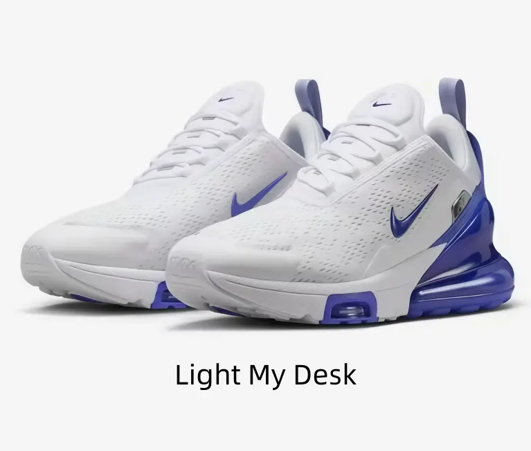 White & Royal Blue Running Shoes with Visible Air Cushion – Breathable Mesh Upper for Daily Walks or Gym Sessions