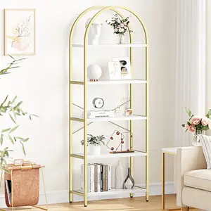 [TOP RATED - FLASH SALE] Garvee Arched Bookshelf 5-Tier Open Shelves MDF & Metal Frame Curved Top Adjustable Feet Home Office Display Rack