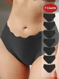 Women's Low Waist Knit Triangle Solid Panties, Casual Comfortable Elastic Fit Underwear, Suitable for All Seasons, Pack of 6