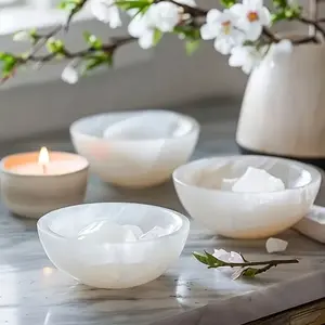 Handcrafted Natural Stone Carved Bowl, Select Selenium Crystal for Witchcraft & Energy Healing, Unique Summer Kitchen Decor Accessory