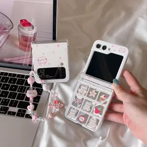 Cute Cartoon Cat Case for Samsung Galaxy Z Flip 3 4 5 6 7 5G Flip6 Flip7 Protection Lovely Flip5 3-PIECE Set Hinge Fashion Cover